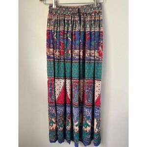 Vintage Emily Stacy Boho Elephant Print Maxi Skirt Size M Flowy Gypsy Festival